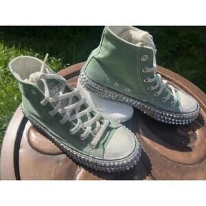 NAN KU Couture Cruise Studded High Top Sneakers Distressed Green Size 40 US 9